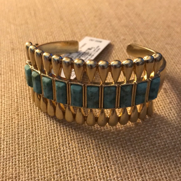 🎉HP🎉NEW inlayed turquoise art deco cuff bracelet - Picture 2 of 8
